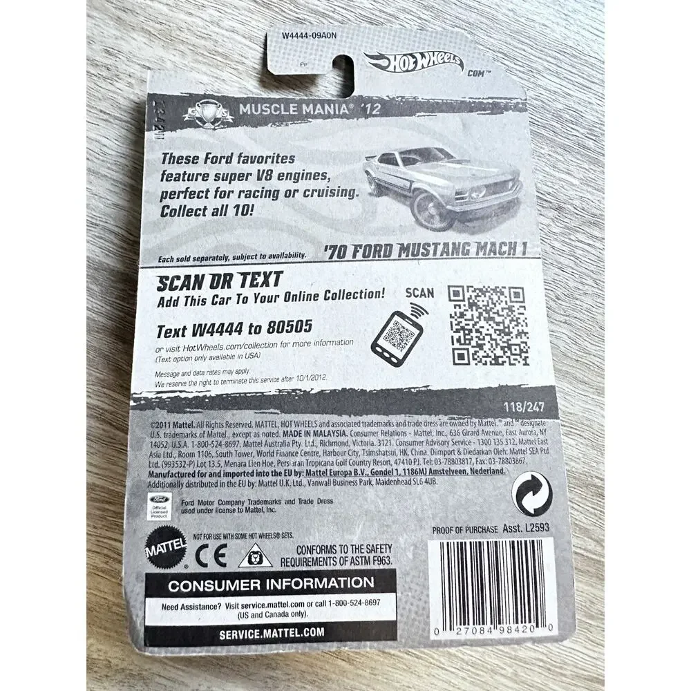 Hot Wheels '70 Ford Mustang Mach 1 118/247 - Silver - 2012 H29